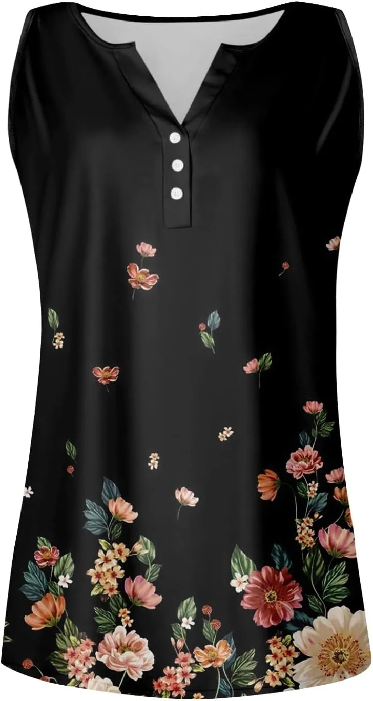 2024 Tank Tshirt Women's Summer V Neck Tops Weekend Shirt Printed Daily Printed Sleeveless Casual Fashion Tunic
