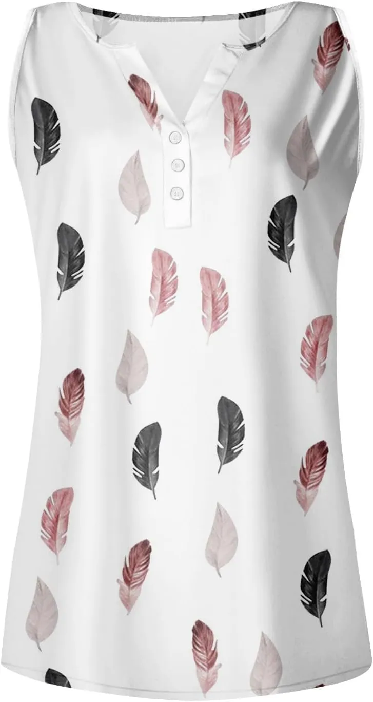 2024 Tank Tshirt Women's Summer V Neck Tops Weekend Shirt Printed Daily Printed Sleeveless Casual Fashion Tunic