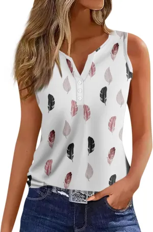 2024 Tank Tshirt Women's Summer V Neck Tops Weekend Shirt Printed Daily Printed Sleeveless Casual Fashion Tunic