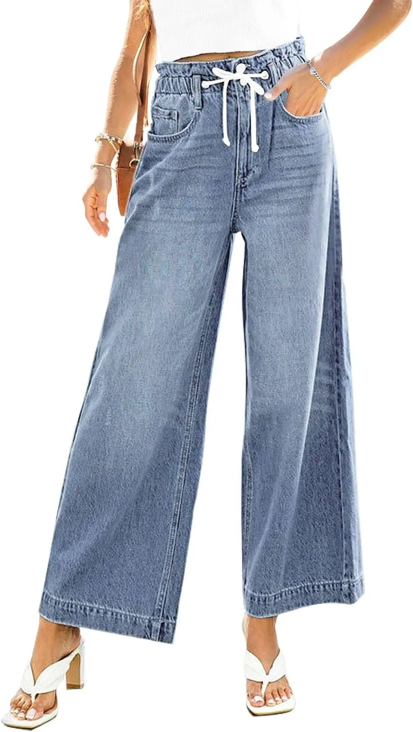 2024 Wide Leg Jeans for Women High Waist Loose Straight Denim Pants 90s Baggy Jeans Trouser Jeans with Pockets
