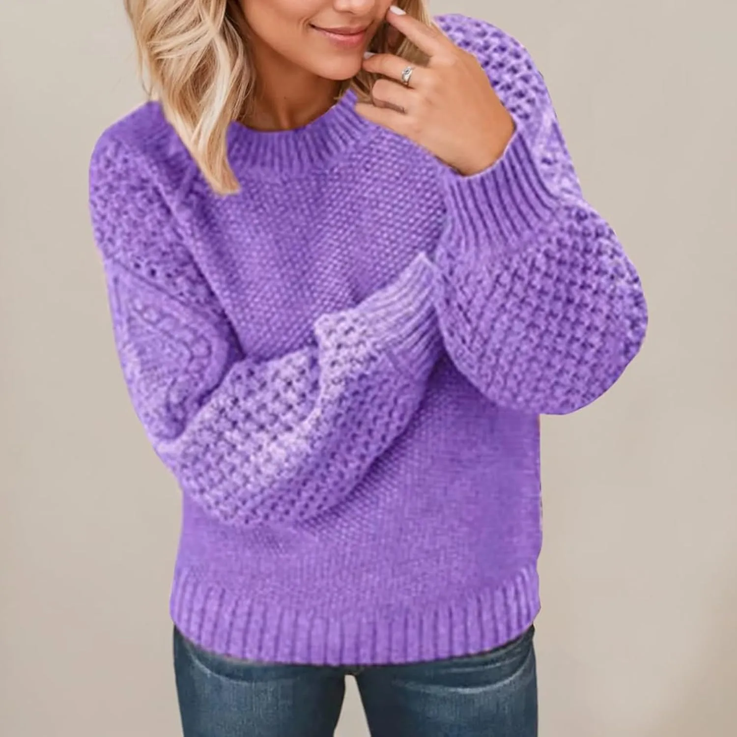 2024 Women's Pullover Autumn and Winter Solid Color Girls Daily Casual Fashion Knit Long Sleeve Sweater