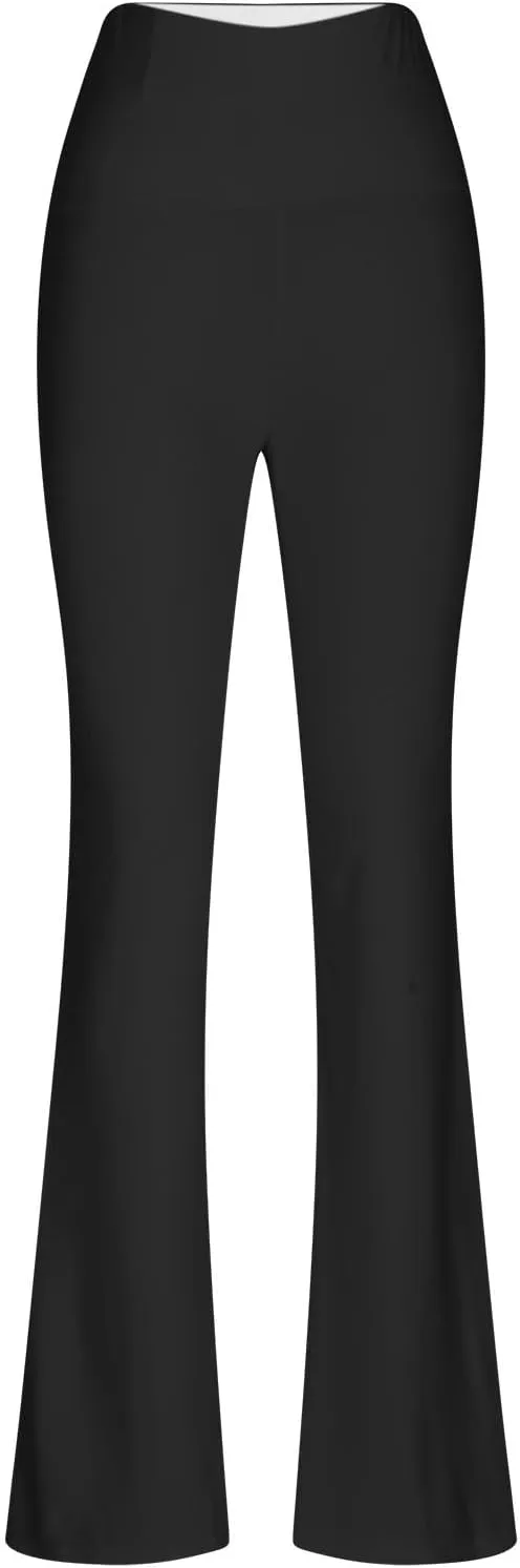 2024 Womens Stretch High Waist Leggings Regular Fitted Solid Flared Pants Active Workout Yoga Pants Seamless Trousers