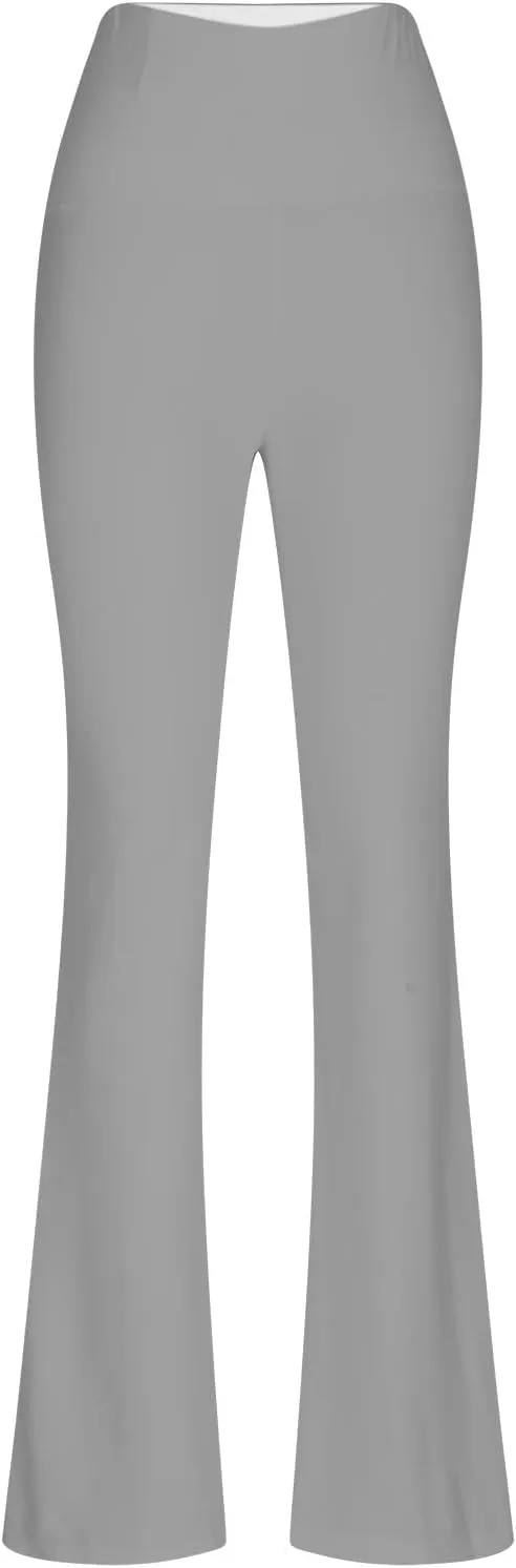 2024 Womens Stretch High Waist Leggings Regular Fitted Solid Flared Pants Active Workout Yoga Pants Seamless Trousers