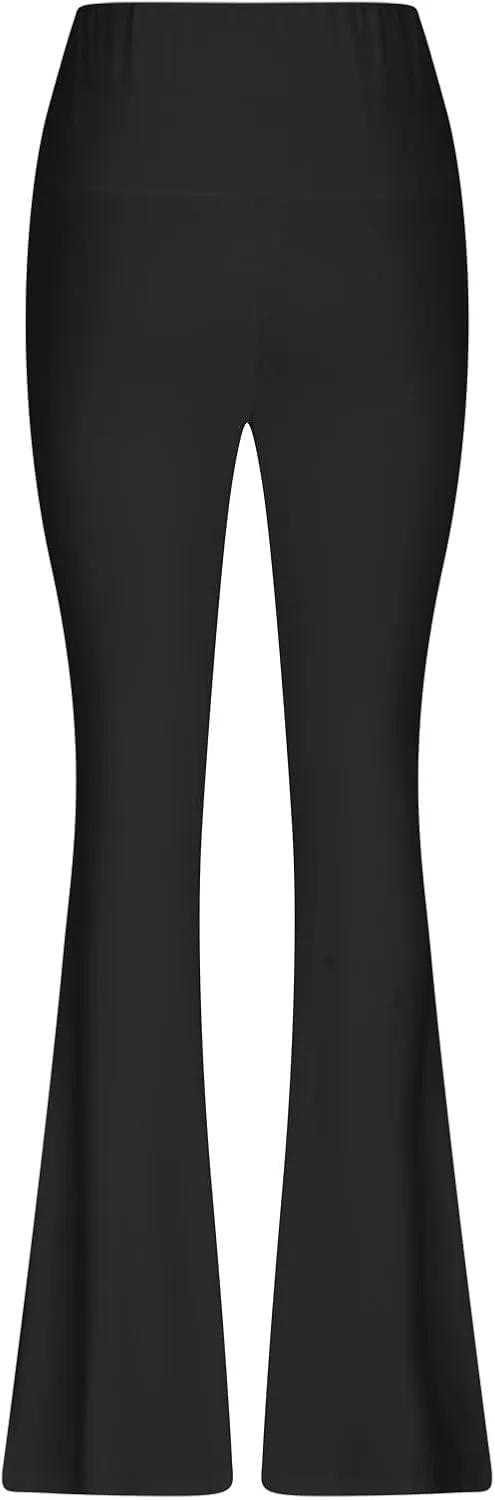 2024 Womens Stretch High Waist Leggings Regular Fitted Solid Flared Pants Active Workout Yoga Pants Seamless Trousers