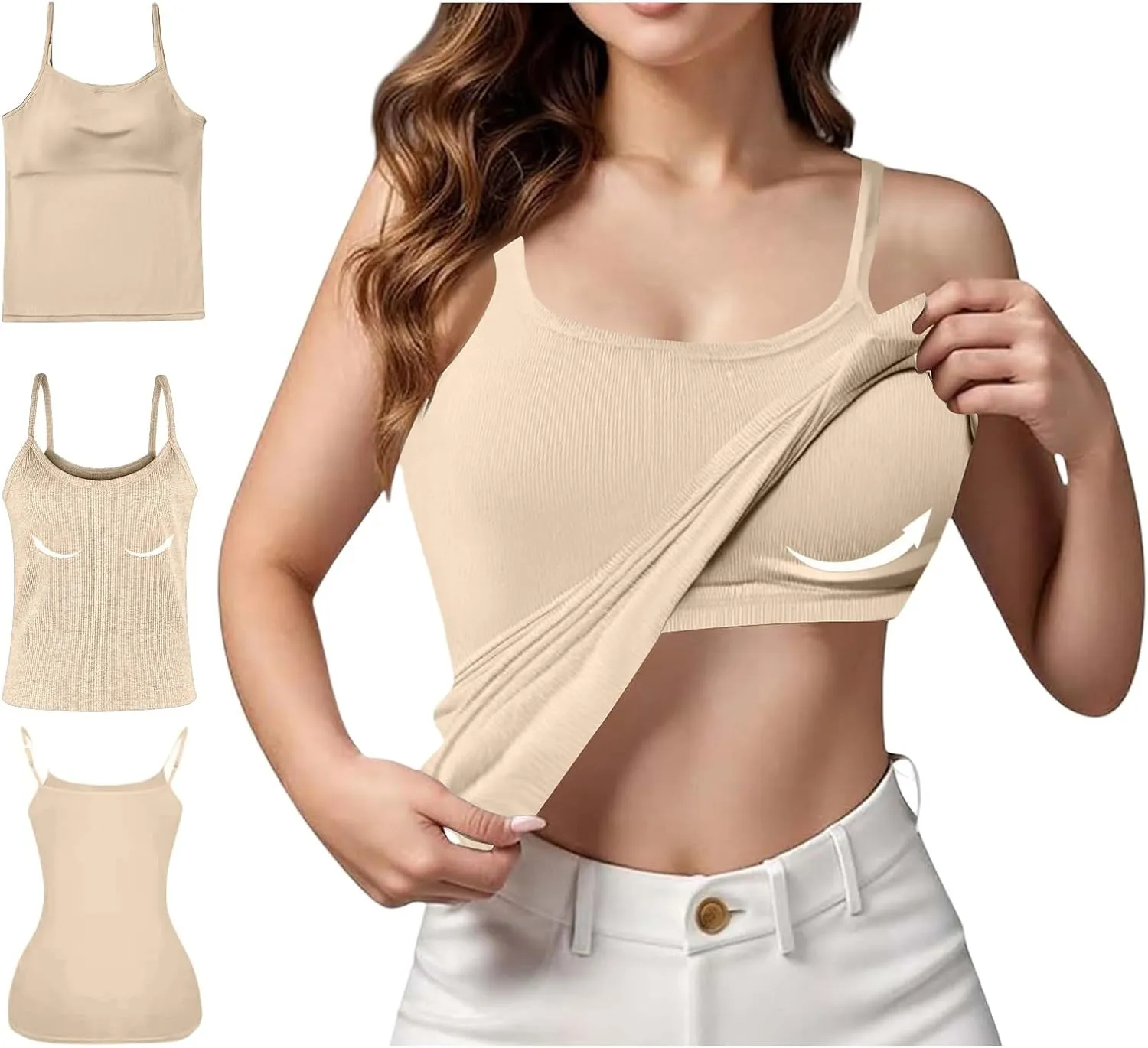 2025 Womens Tank Tops with Built in Bra Casual Scoop Neck Sleeveless Tees Basic Workout Top Camisole Undershirt
