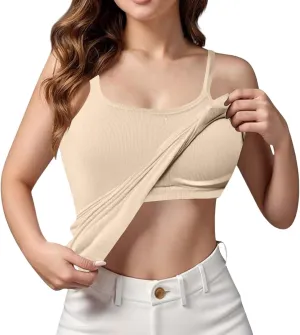2025 Womens Tank Tops with Built in Bra Casual Scoop Neck Sleeveless Tees Basic Workout Top Camisole Undershirt
