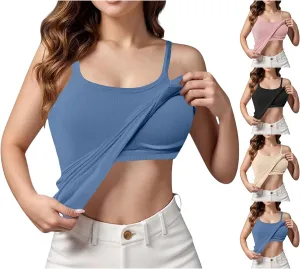 2025 Womens Tank Tops with Built in Bra Casual Scoop Neck Sleeveless Tees Basic Workout Top Camisole Undershirt