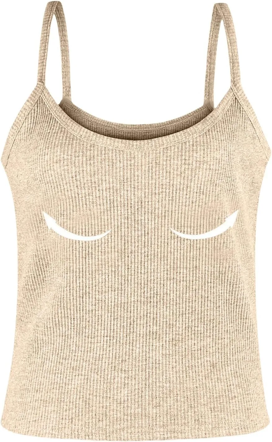 2025 Womens Tank Tops with Built in Bra Casual Scoop Neck Sleeveless Tees Basic Workout Top Camisole Undershirt