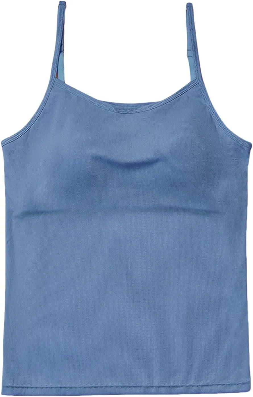 2025 Womens Tank Tops with Built in Bra Casual Scoop Neck Sleeveless Tees Basic Workout Top Camisole Undershirt