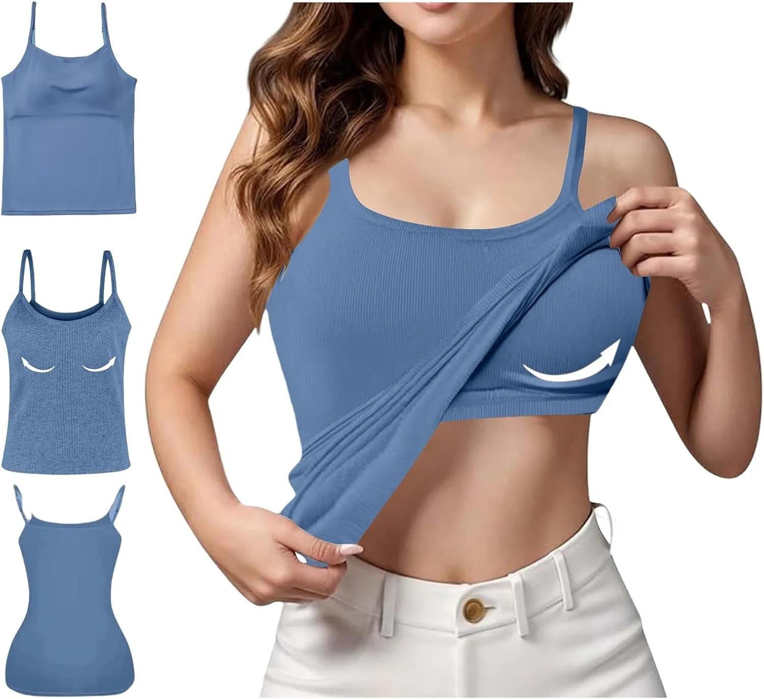 2025 Womens Tank Tops with Built in Bra Casual Scoop Neck Sleeveless Tees Basic Workout Top Camisole Undershirt
