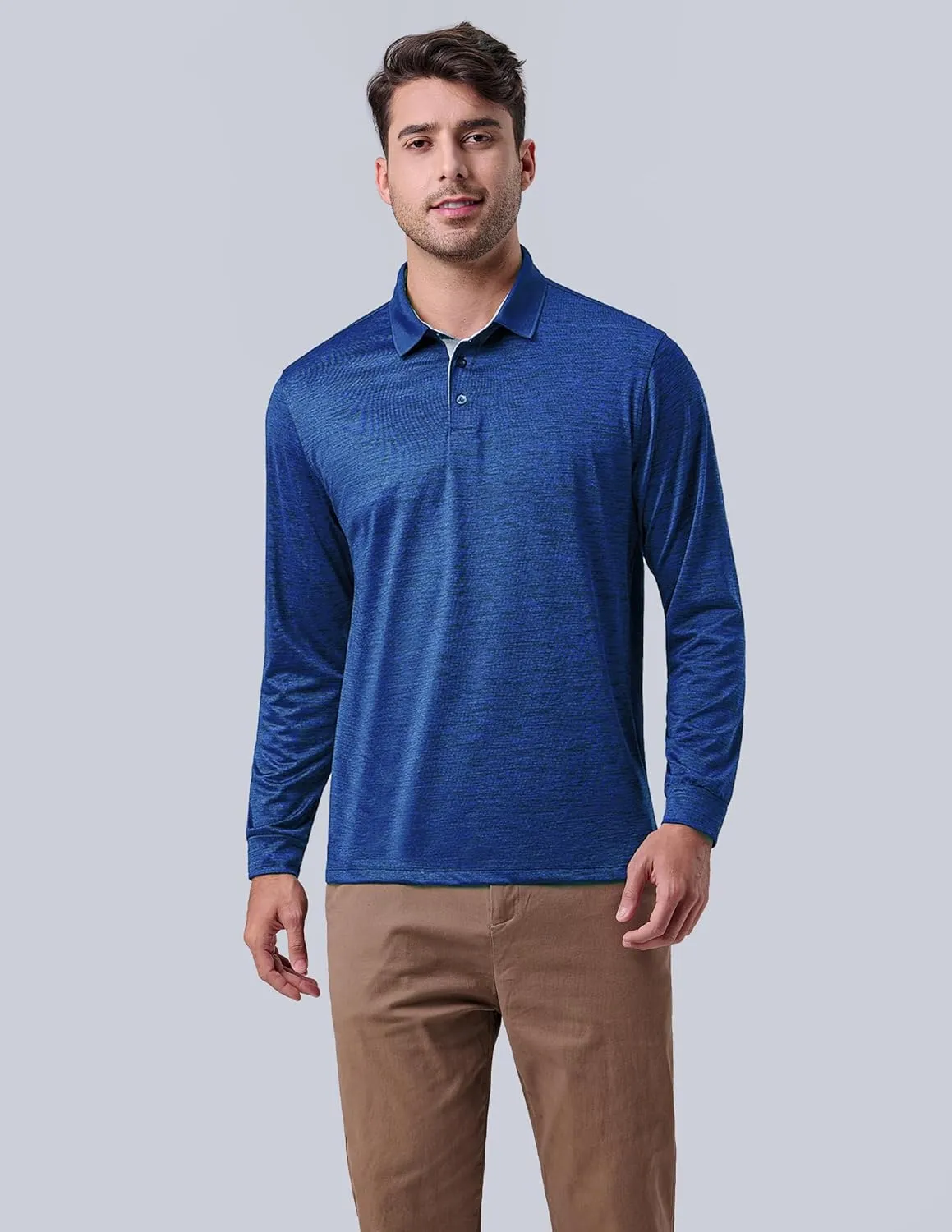 3 Pack: Dry Fit Long Sleeve Polo Shirts for Men, Athletic Collared Golf T-Shirts Performance Tops
