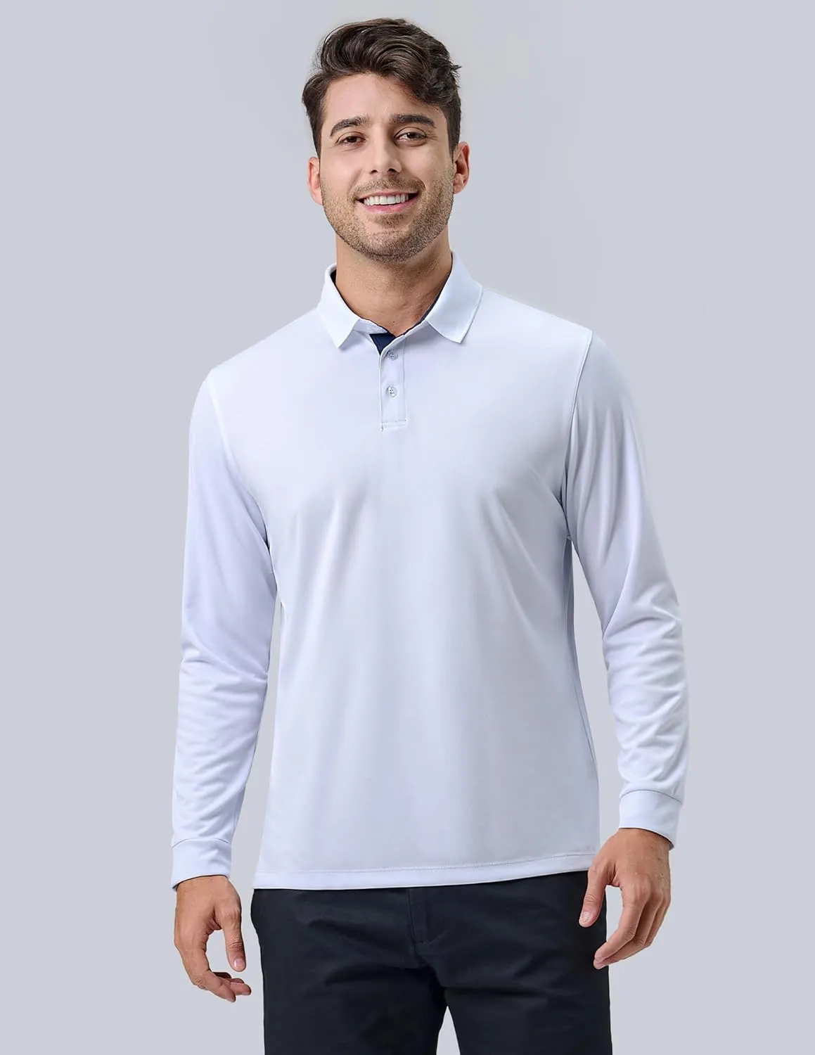 3 Pack: Dry Fit Long Sleeve Polo Shirts for Men, Athletic Collared Golf T-Shirts Performance Tops
