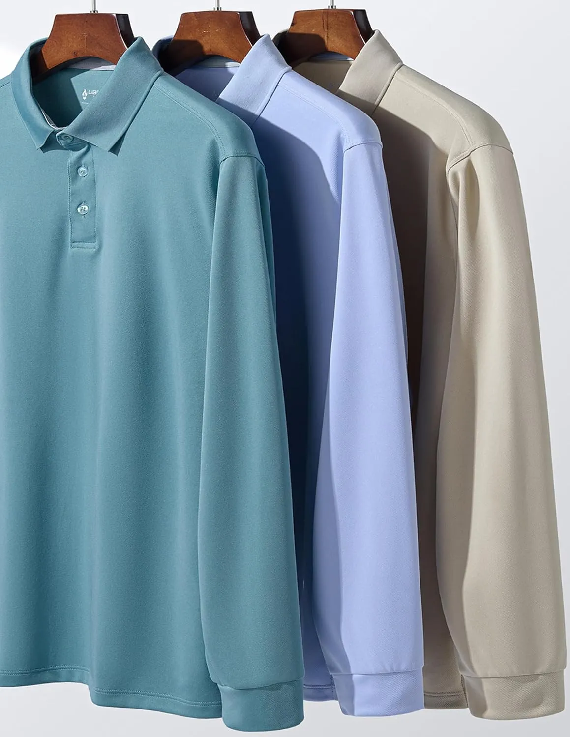 3 Pack: Dry Fit Long Sleeve Polo Shirts for Men, Athletic Collared Golf T-Shirts Performance Tops