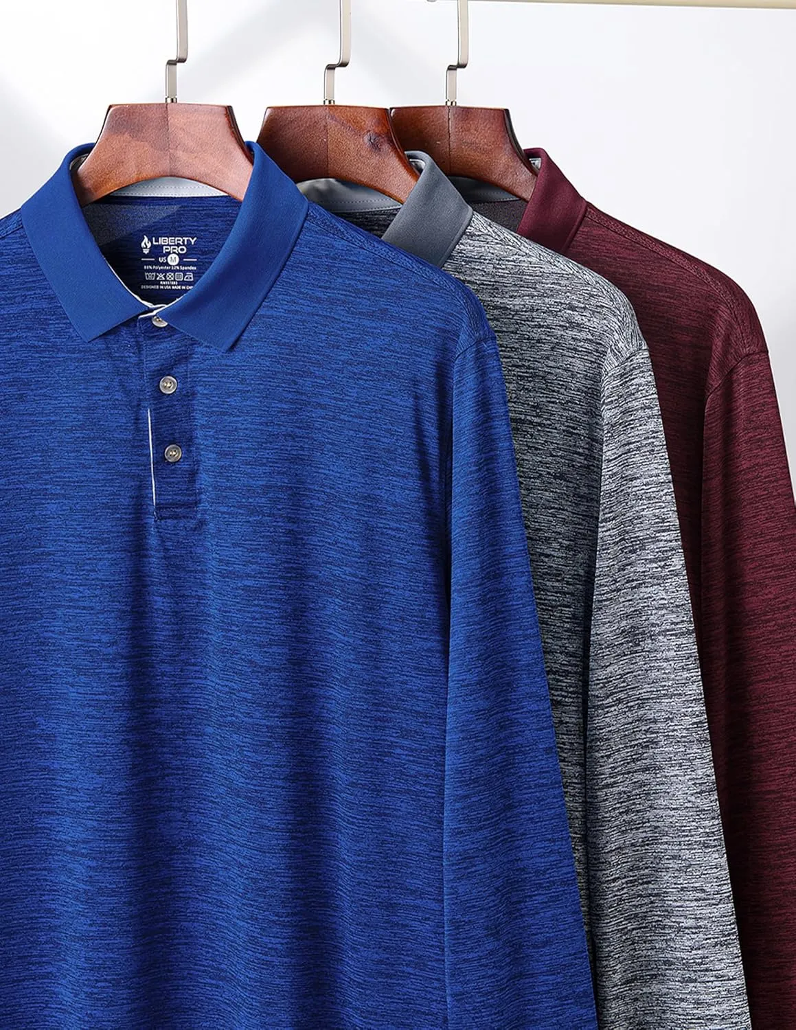 3 Pack: Dry Fit Long Sleeve Polo Shirts for Men, Athletic Collared Golf T-Shirts Performance Tops