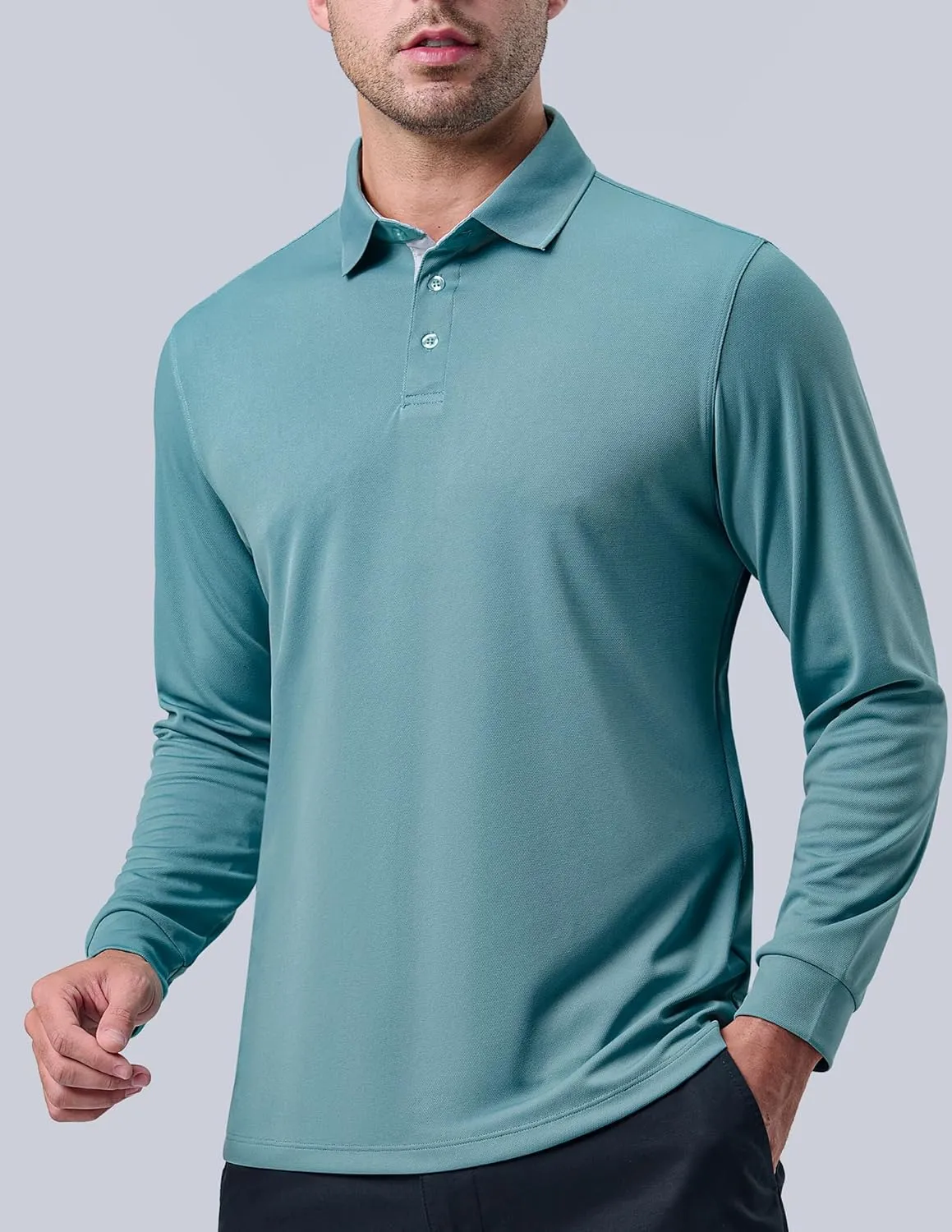 3 Pack: Dry Fit Long Sleeve Polo Shirts for Men, Athletic Collared Golf T-Shirts Performance Tops