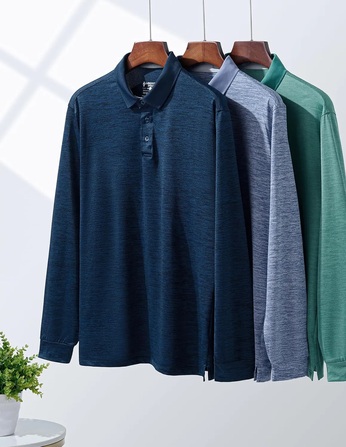 3 Pack: Dry Fit Long Sleeve Polo Shirts for Men, Athletic Collared Golf T-Shirts Performance Tops