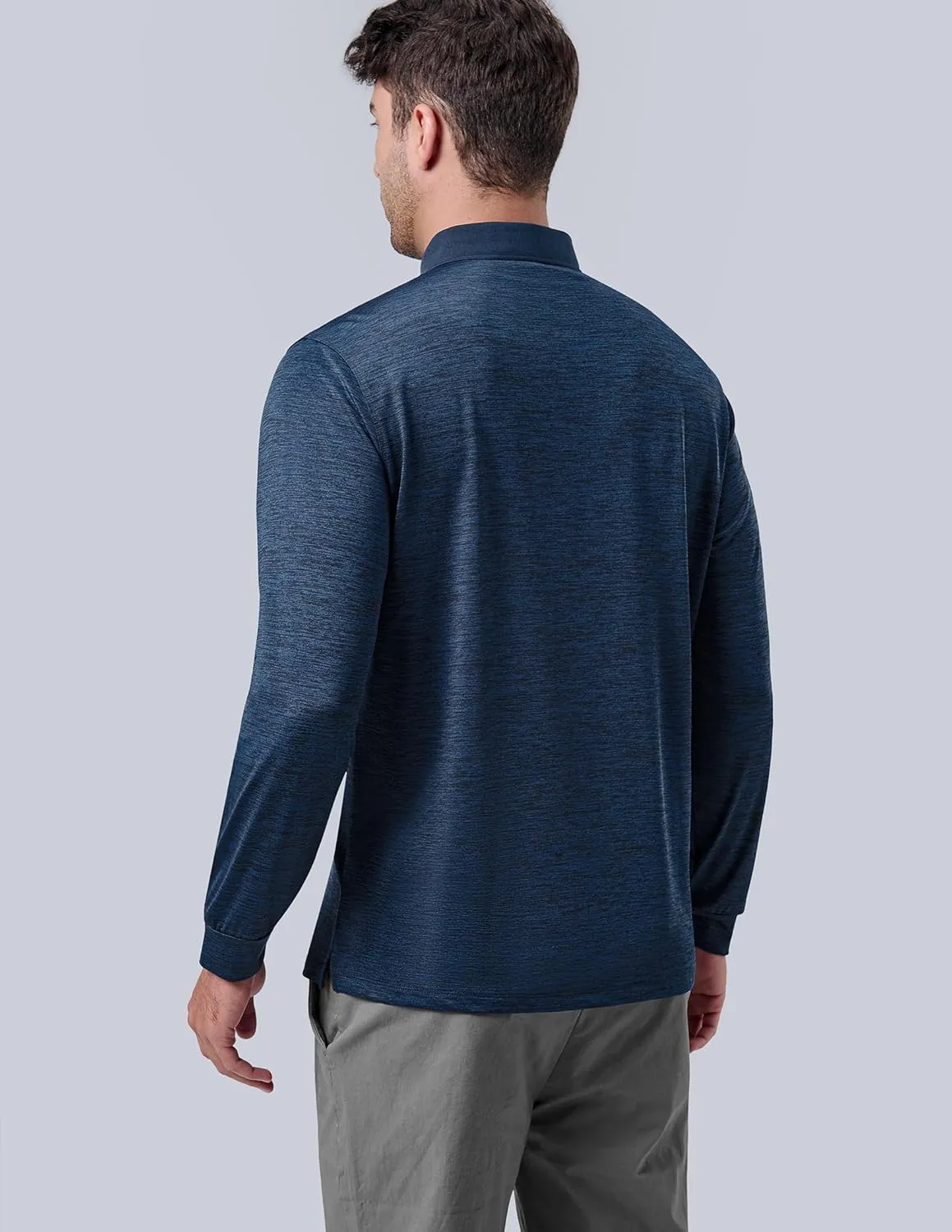 3 Pack: Dry Fit Long Sleeve Polo Shirts for Men, Athletic Collared Golf T-Shirts Performance Tops