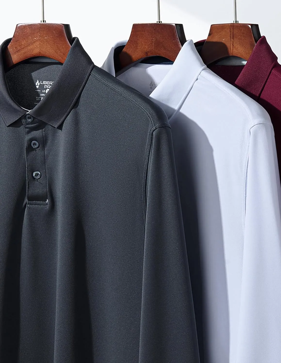 3 Pack: Dry Fit Long Sleeve Polo Shirts for Men, Athletic Collared Golf T-Shirts Performance Tops