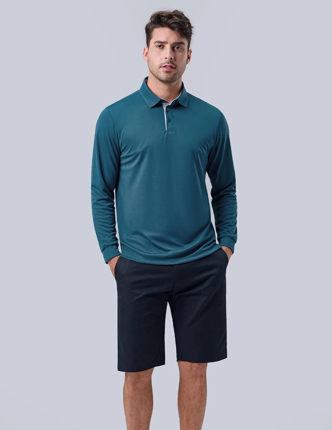 3 Pack: Dry Fit Long Sleeve Polo Shirts for Men, Athletic Collared Golf T-Shirts Performance Tops