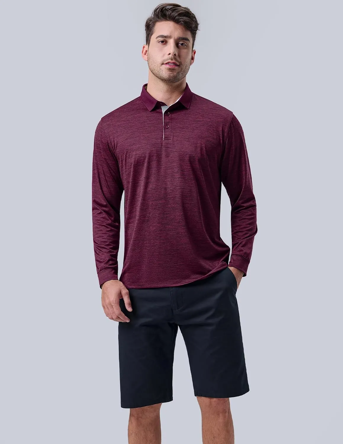 3 Pack: Dry Fit Long Sleeve Polo Shirts for Men, Athletic Collared Golf T-Shirts Performance Tops