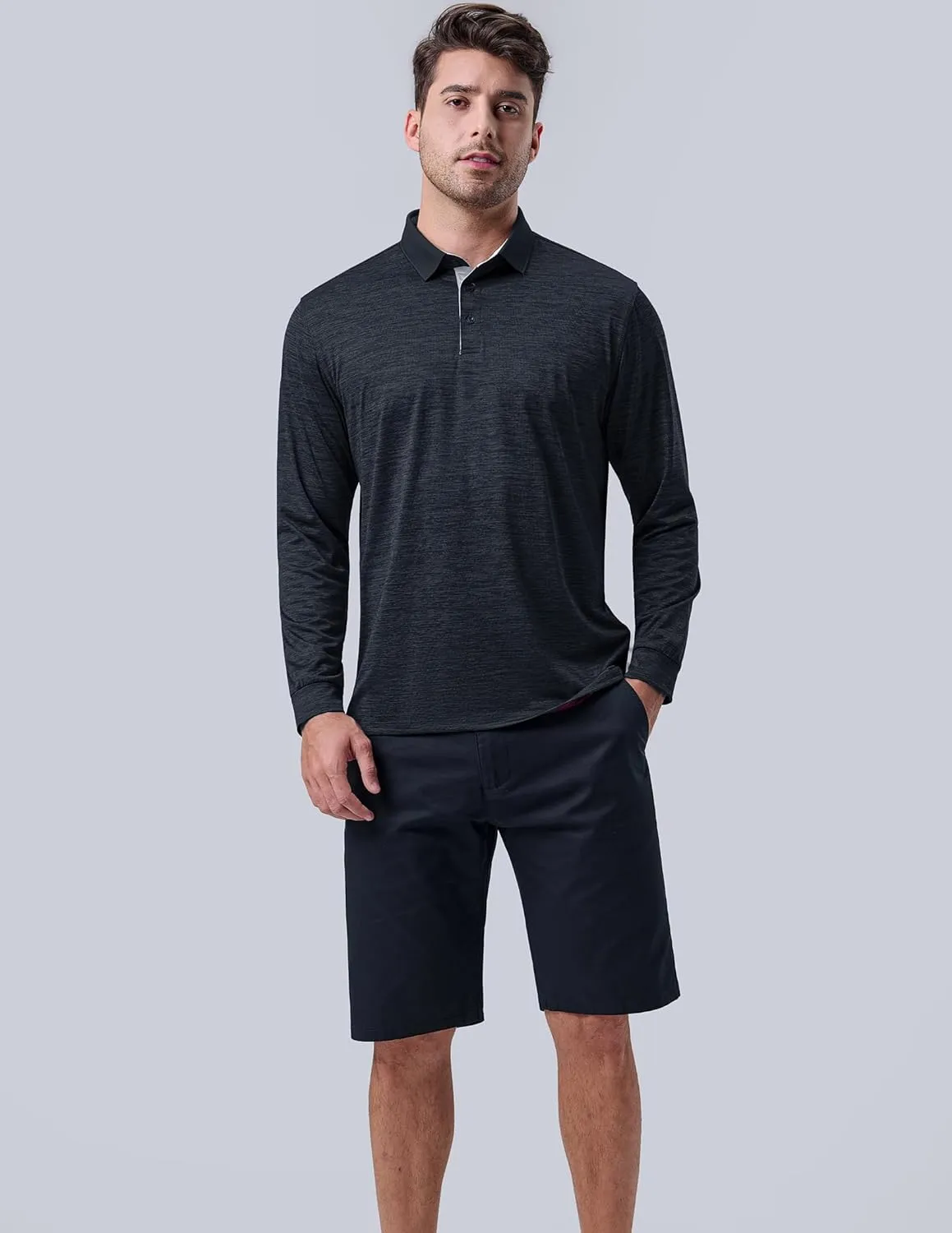3 Pack: Dry Fit Long Sleeve Polo Shirts for Men, Athletic Collared Golf T-Shirts Performance Tops