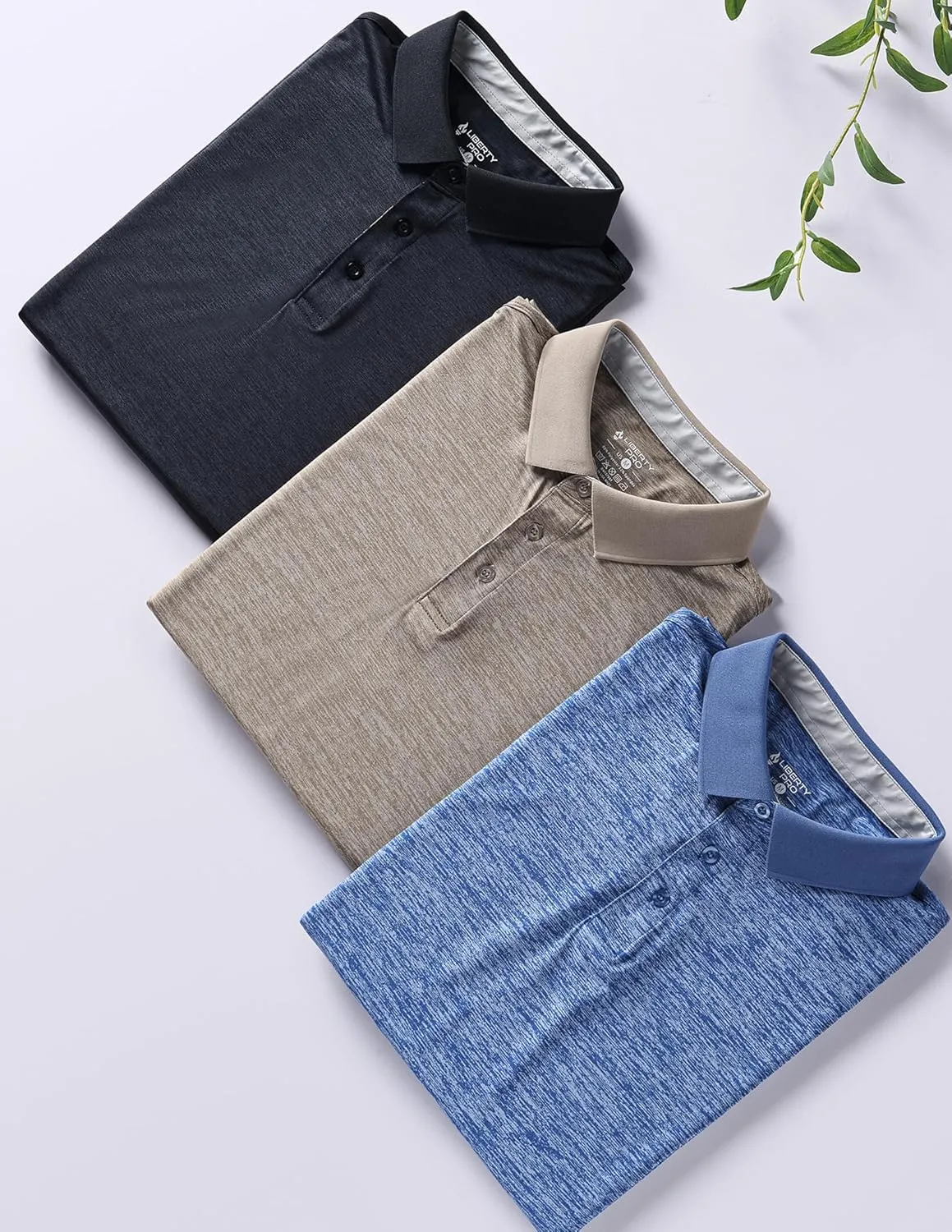 3 Pack: Dry Fit Long Sleeve Polo Shirts for Men, Athletic Collared Golf T-Shirts Performance Tops