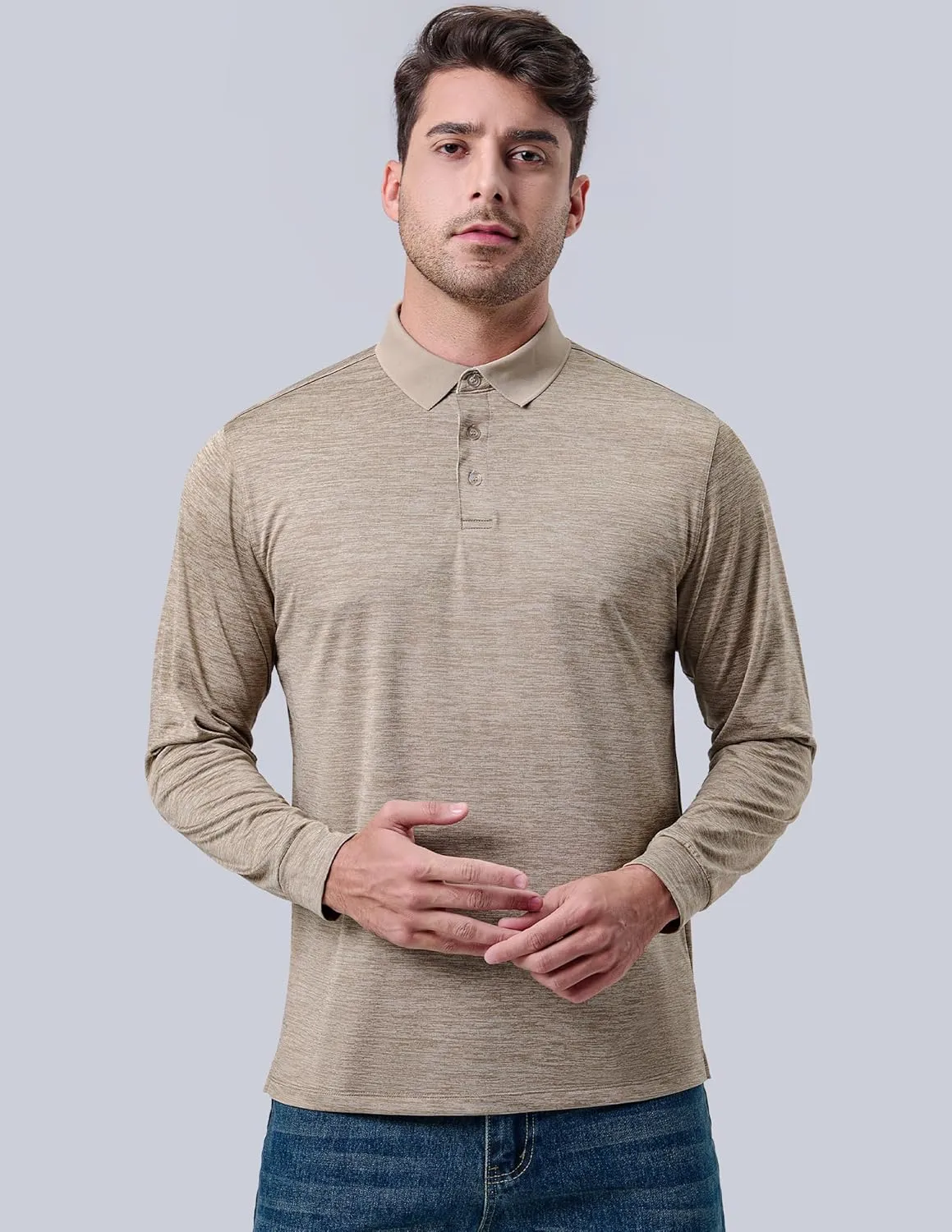 3 Pack: Dry Fit Long Sleeve Polo Shirts for Men, Athletic Collared Golf T-Shirts Performance Tops
