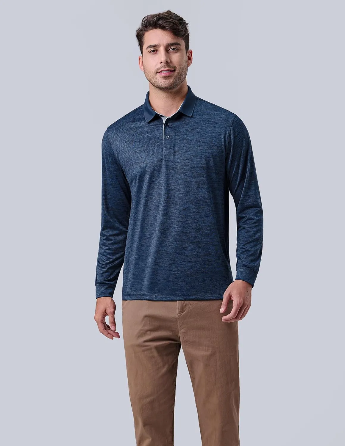 3 Pack: Dry Fit Long Sleeve Polo Shirts for Men, Athletic Collared Golf T-Shirts Performance Tops