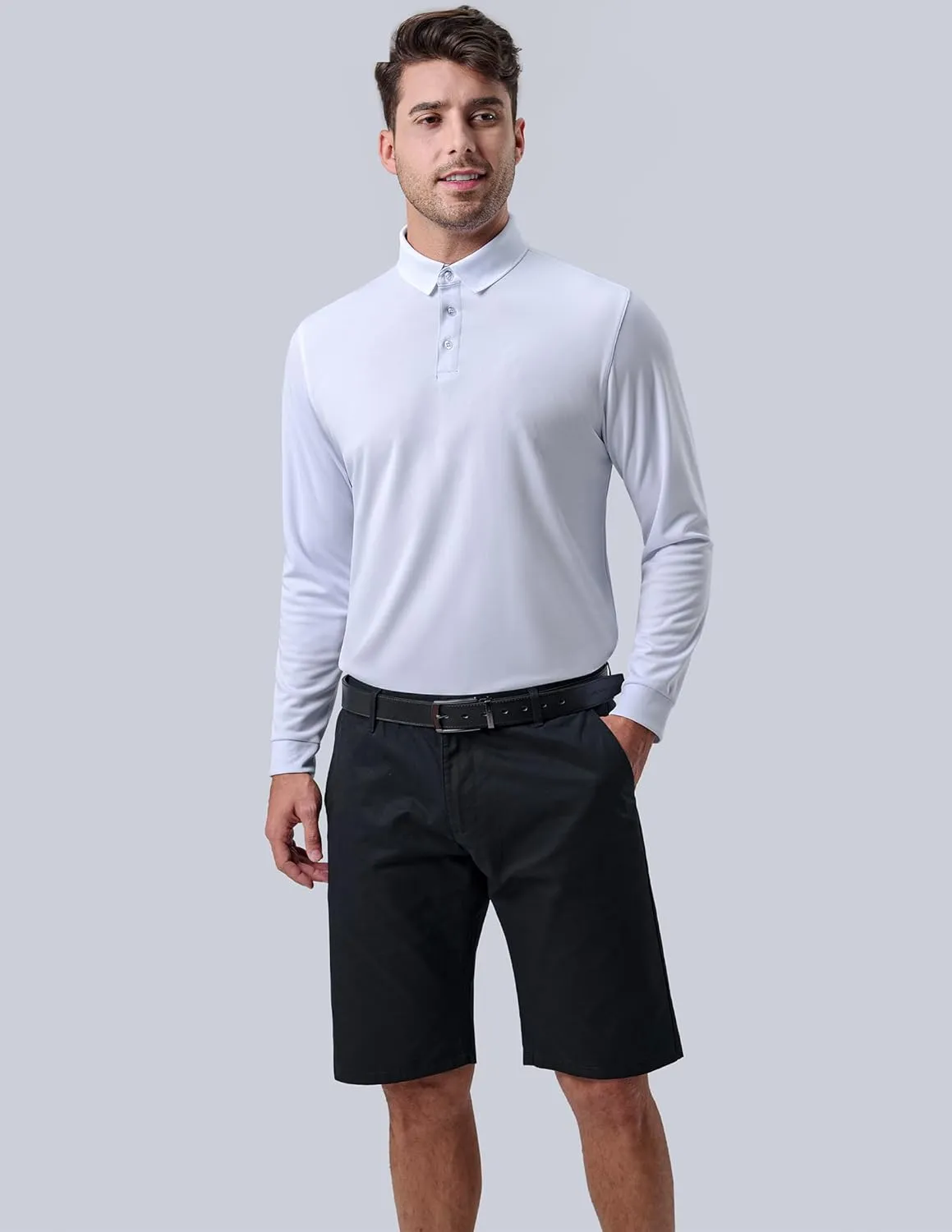 3 Pack: Dry Fit Long Sleeve Polo Shirts for Men, Athletic Collared Golf T-Shirts Performance Tops