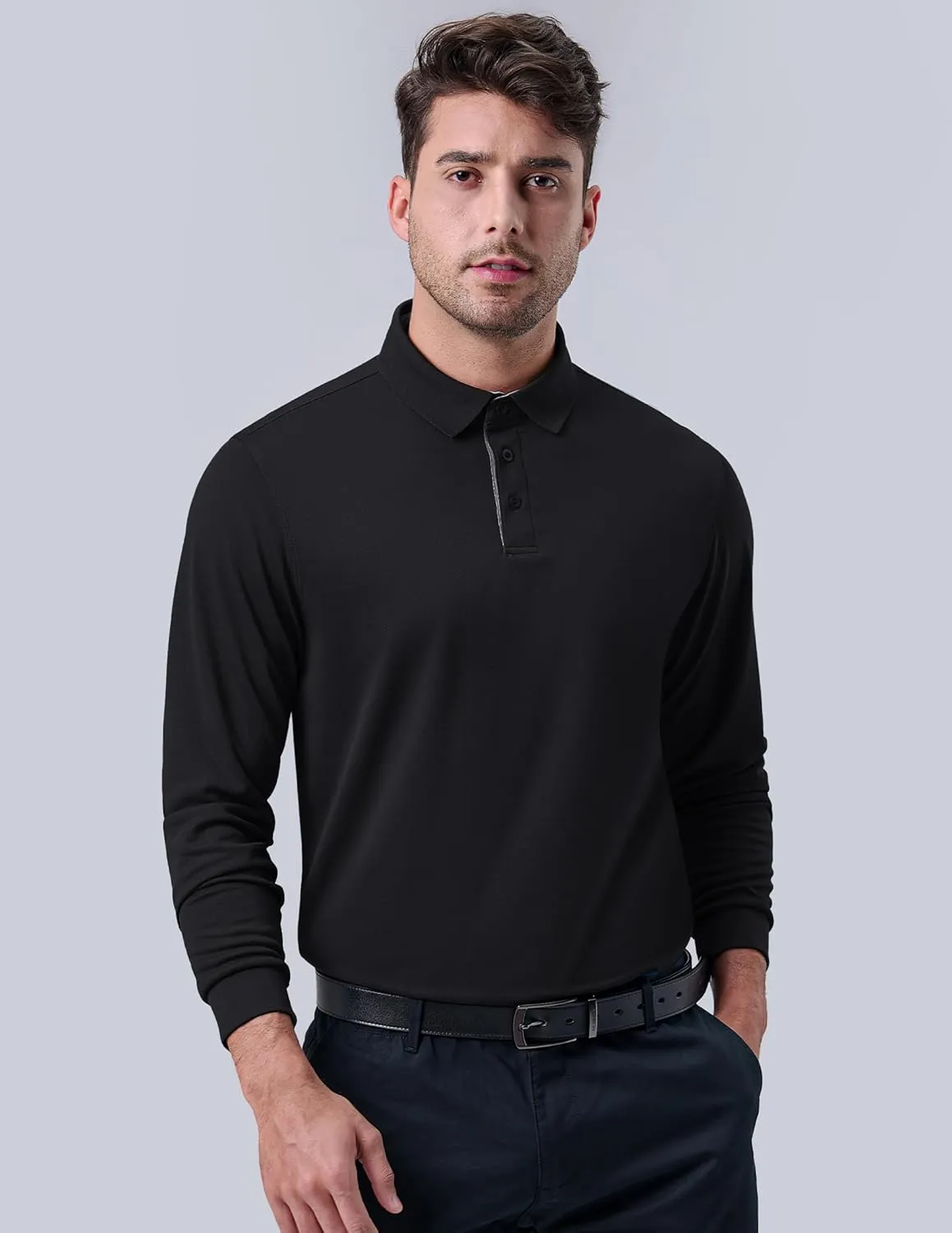 3 Pack: Dry Fit Long Sleeve Polo Shirts for Men, Athletic Collared Golf T-Shirts Performance Tops