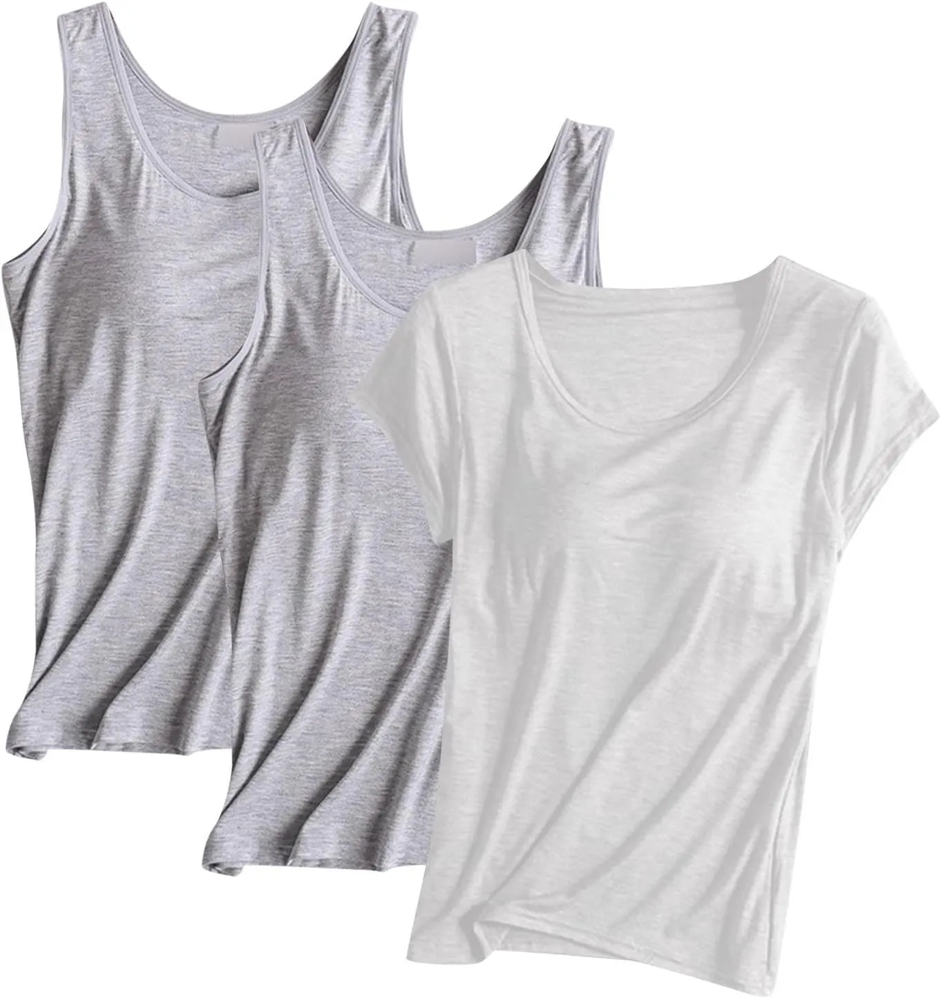 3 Pack Women Lounge Tank Tops with Built in Bra, Comfort Active Yoga Vest Soft Workout Sleeveless Shirt Sports Tanks