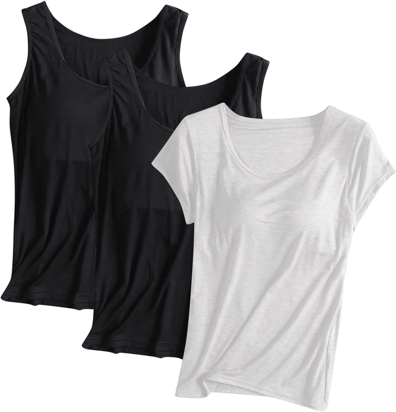 3 Pack Women Lounge Tank Tops with Built in Bra, Comfort Active Yoga Vest Soft Workout Sleeveless Shirt Sports Tanks