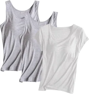 3 Pack Women Lounge Tank Tops with Built in Bra, Comfort Active Yoga Vest Soft Workout Sleeveless Shirt Sports Tanks