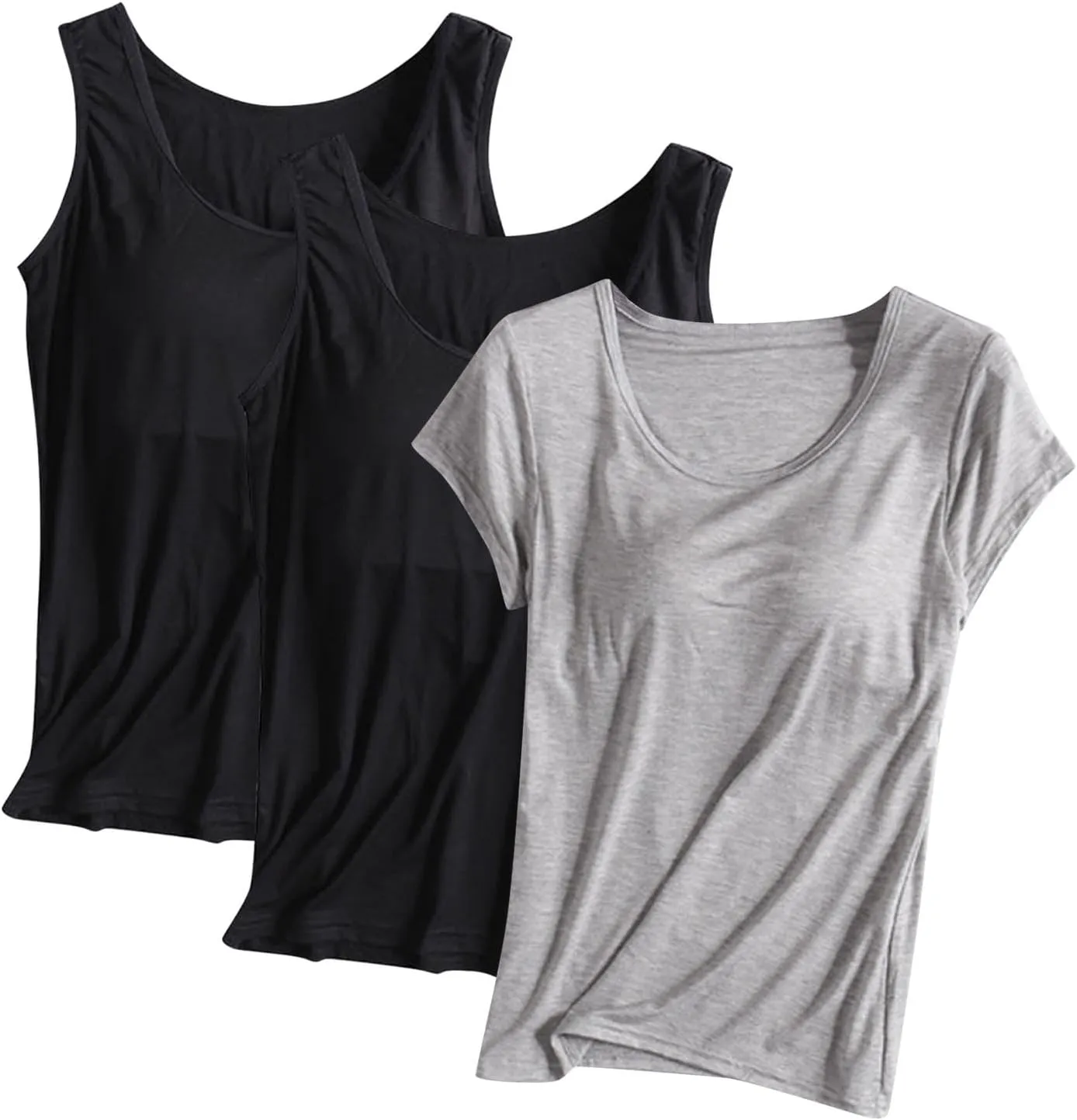 3 Pack Women Lounge Tank Tops with Built in Bra, Comfort Active Yoga Vest Soft Workout Sleeveless Shirt Sports Tanks