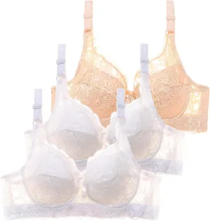 3 Pcs Bras for Women Wireless Full Coverage T Shirt Bra No Underwire V Neck Lace Lift Bralette Comfort Seamless Bra