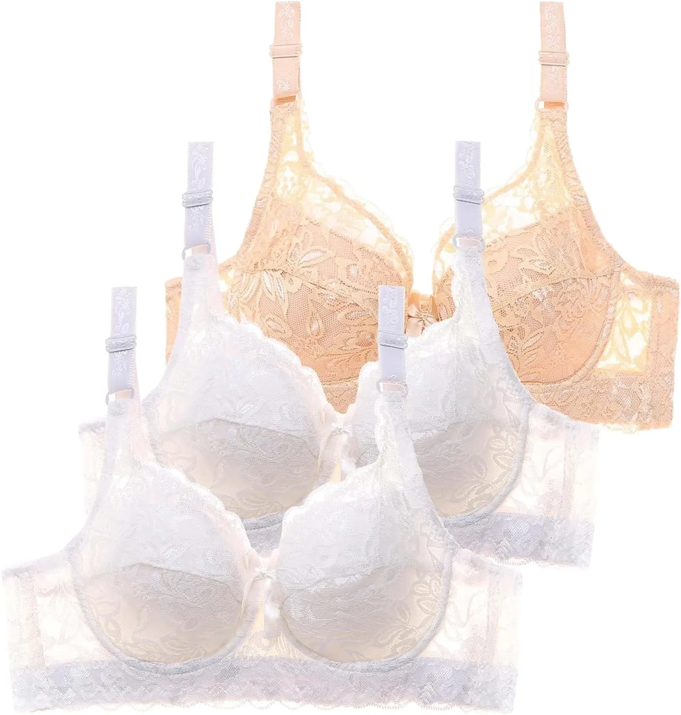 3 Pcs Bras for Women Wireless Full Coverage T Shirt Bra No Underwire V Neck Lace Lift Bralette Comfort Seamless Bra