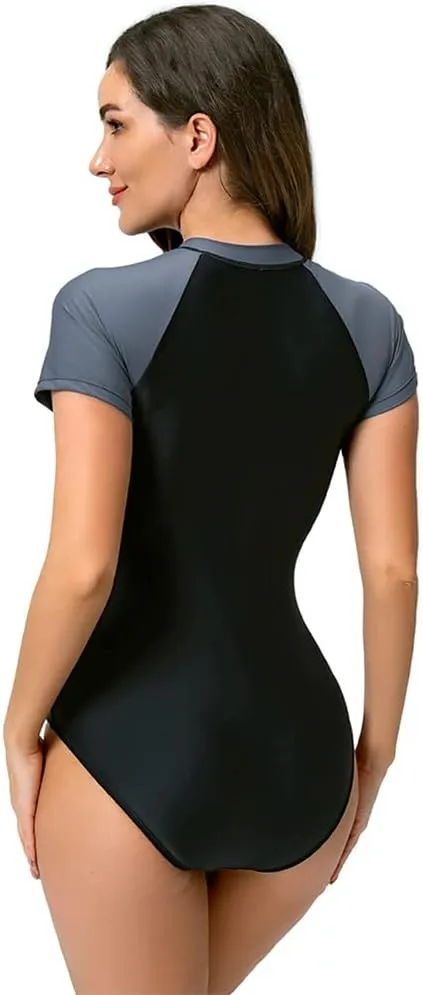ABOCIW Womens One Piece Long Sleeve Swimsuit Rash Guard Bathing Suit Boyleg Bottom UPF 50  Surfing Swimwear