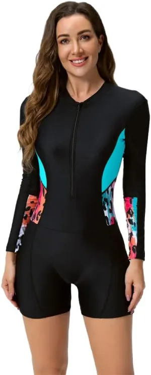 ABOCIW Womens One Piece Long Sleeve Swimsuit Rash Guard Bathing Suit Boyleg Bottom UPF 50  Surfing Swimwear