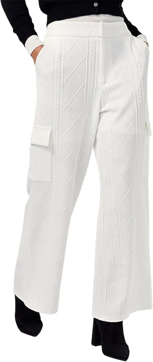 ADOR Women's Elegant Wide Leg Full Length Flap Pocket Pants