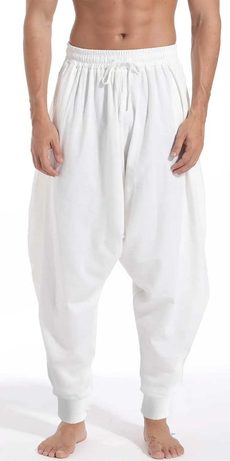 AITFINEISM Men's Drawstring Aladdin Hippie Harem Pants Loose Drop Crotch Trousers