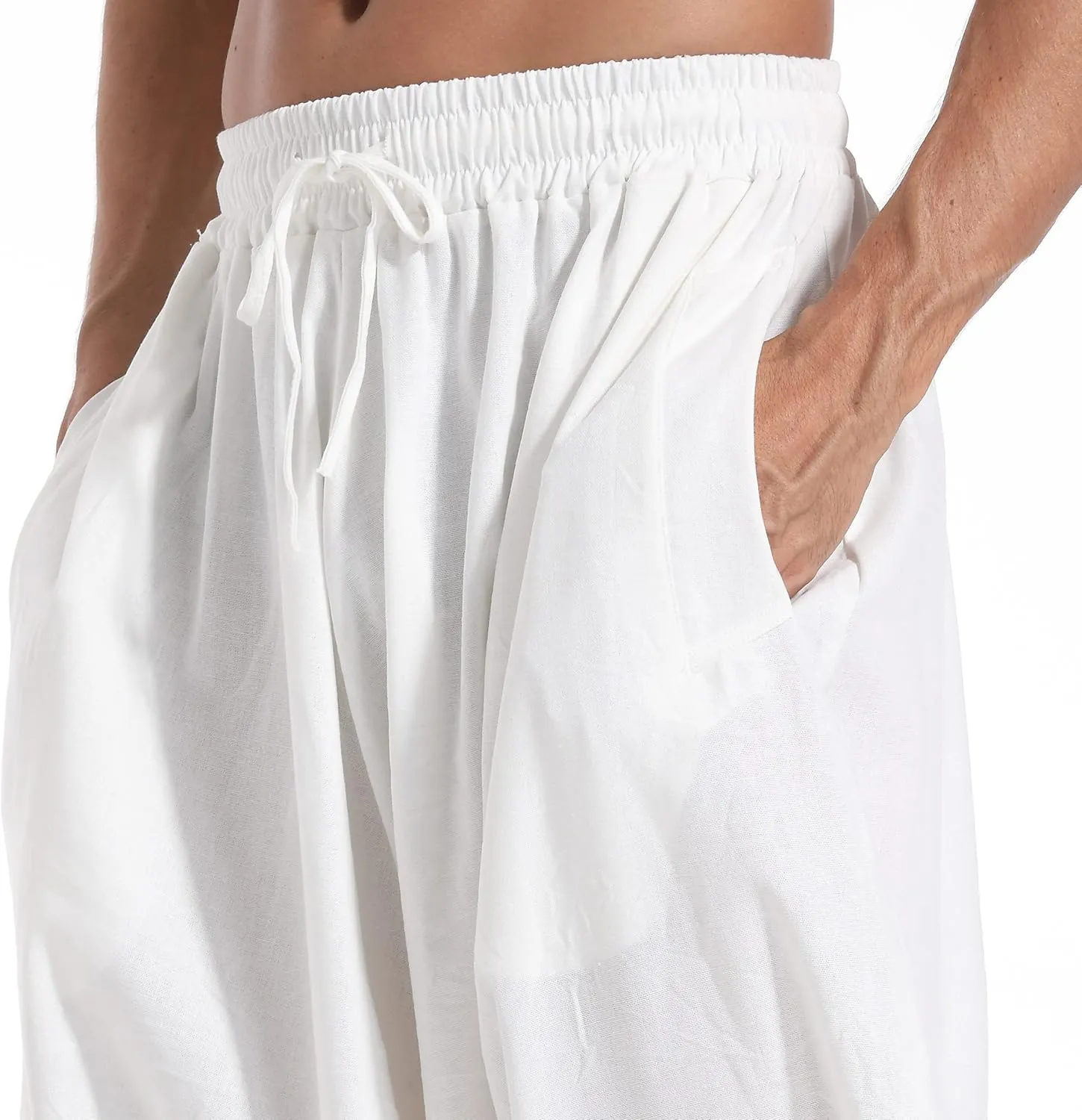 AITFINEISM Men's Drawstring Aladdin Hippie Harem Pants Loose Drop Crotch Trousers