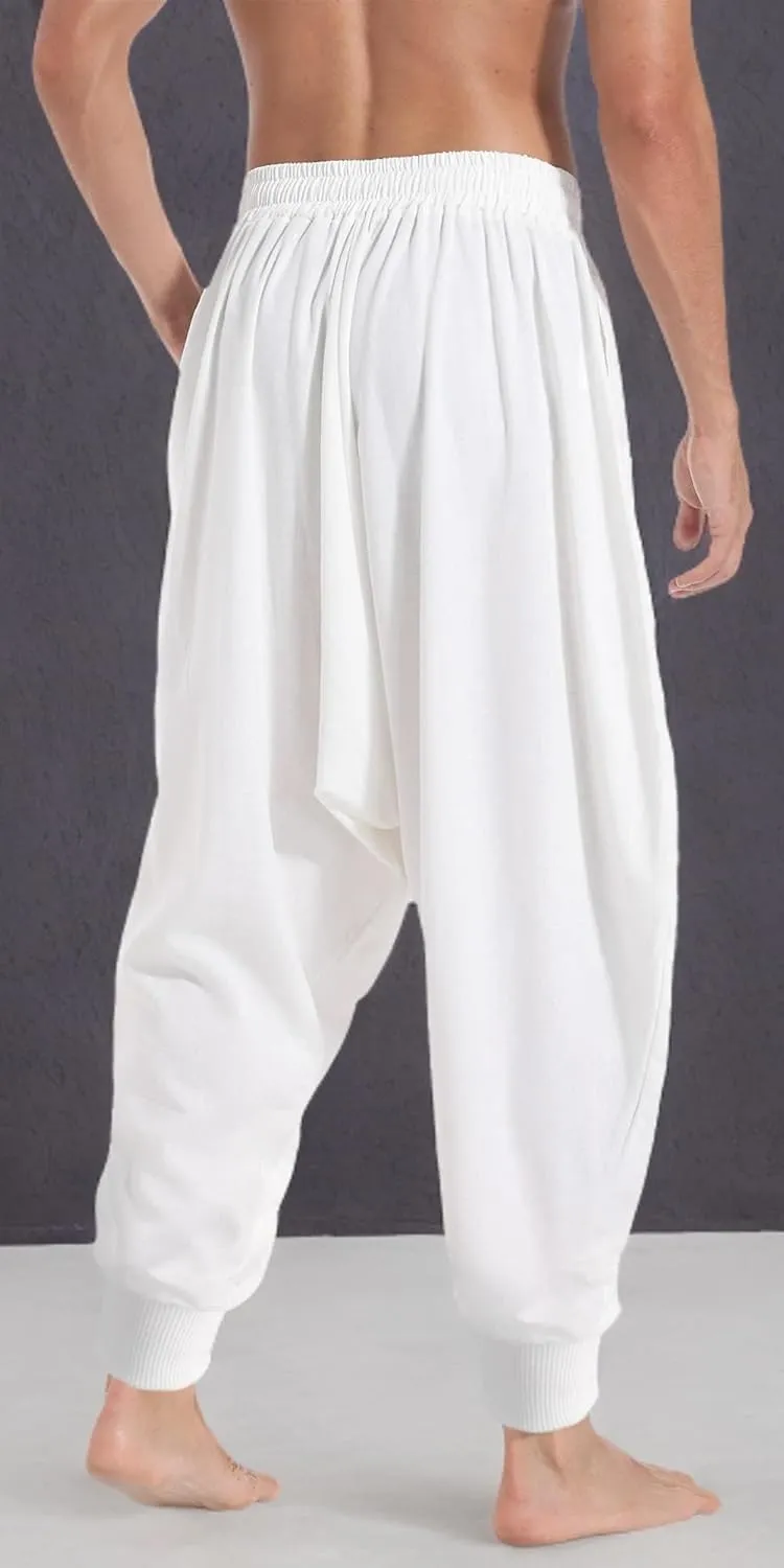AITFINEISM Men's Drawstring Aladdin Hippie Harem Pants Loose Drop Crotch Trousers