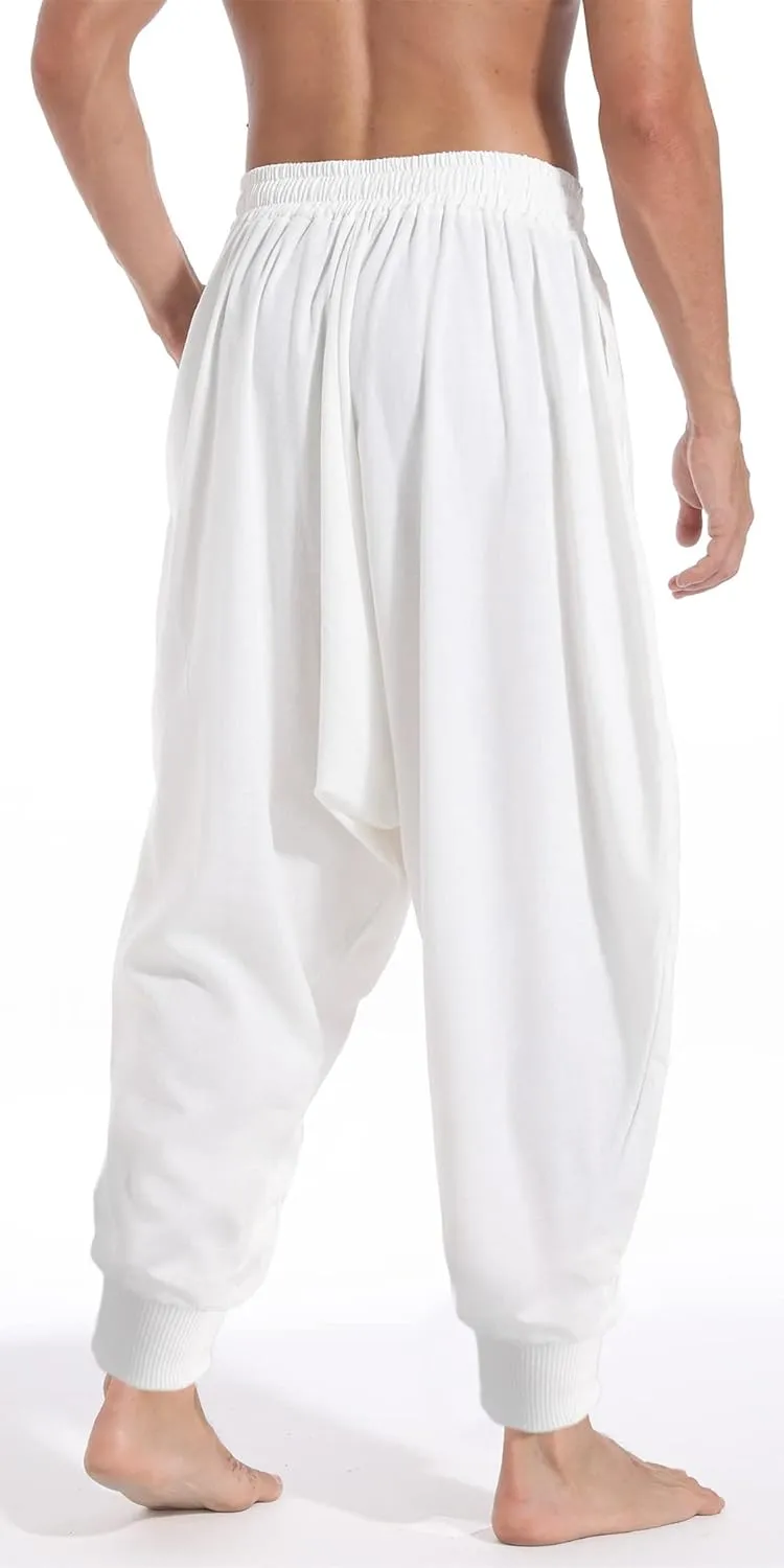 AITFINEISM Men's Drawstring Aladdin Hippie Harem Pants Loose Drop Crotch Trousers