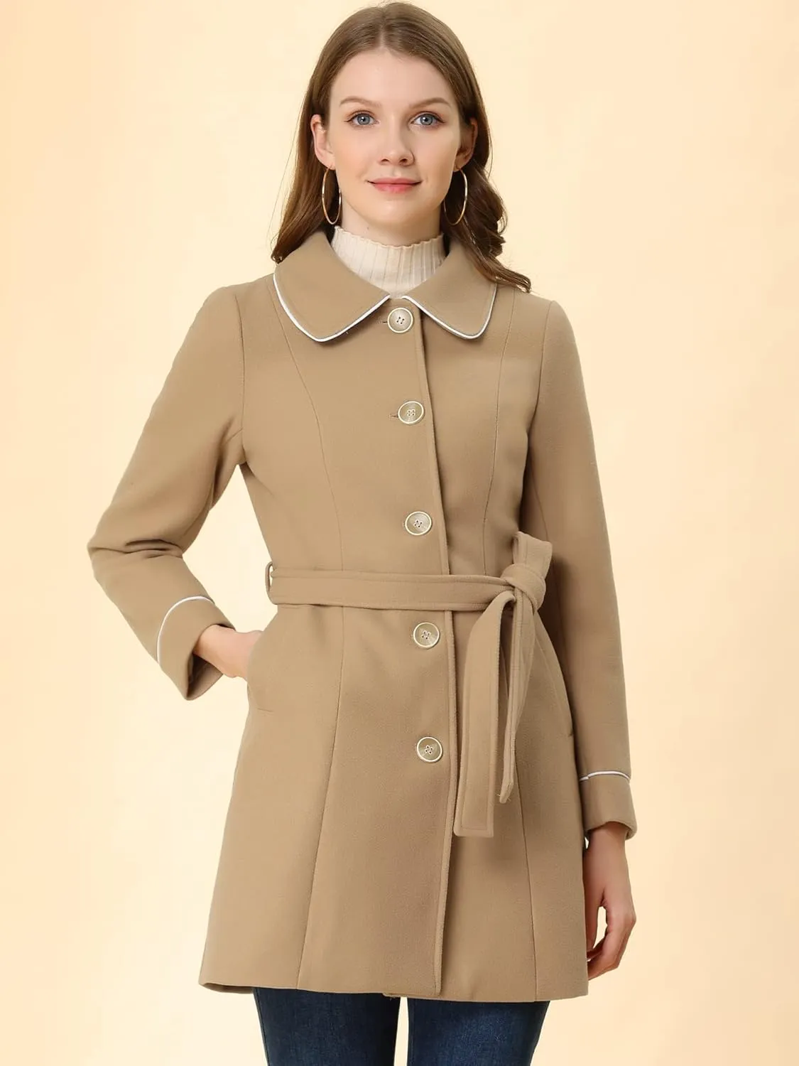 Allegra K Women's Winter Elegant Lapel Collar Long Trench Coat