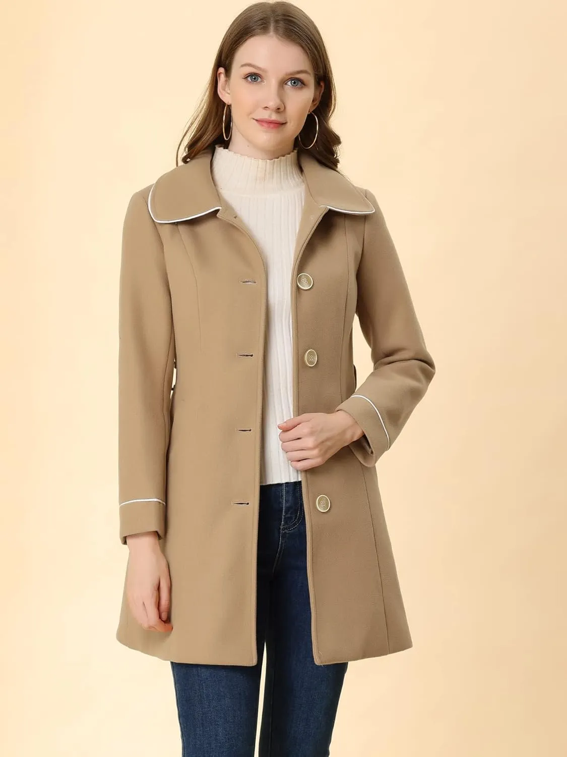 Allegra K Women's Winter Elegant Lapel Collar Long Trench Coat