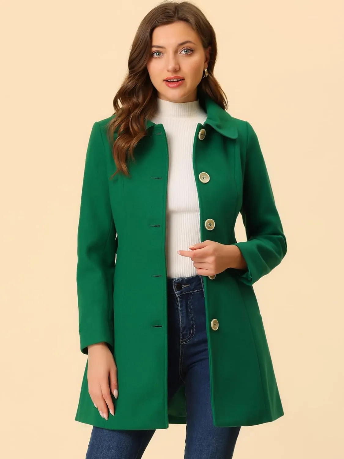 Allegra K Women's Winter Elegant Lapel Collar Long Trench Coat