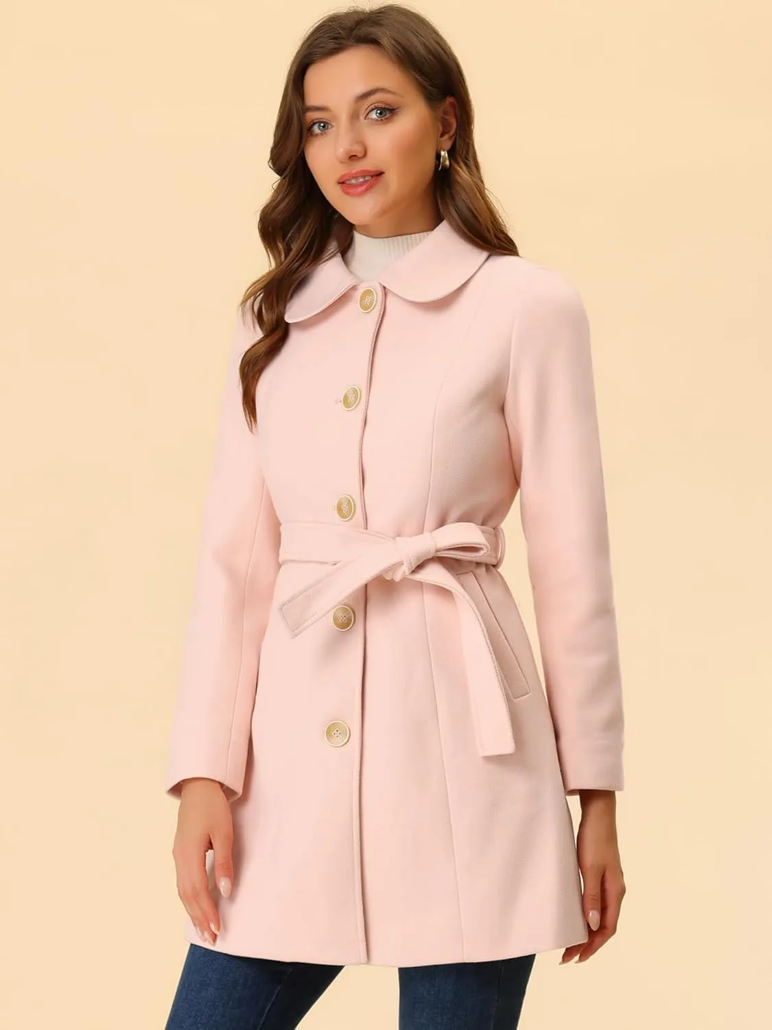 Allegra K Women's Winter Elegant Lapel Collar Long Trench Coat