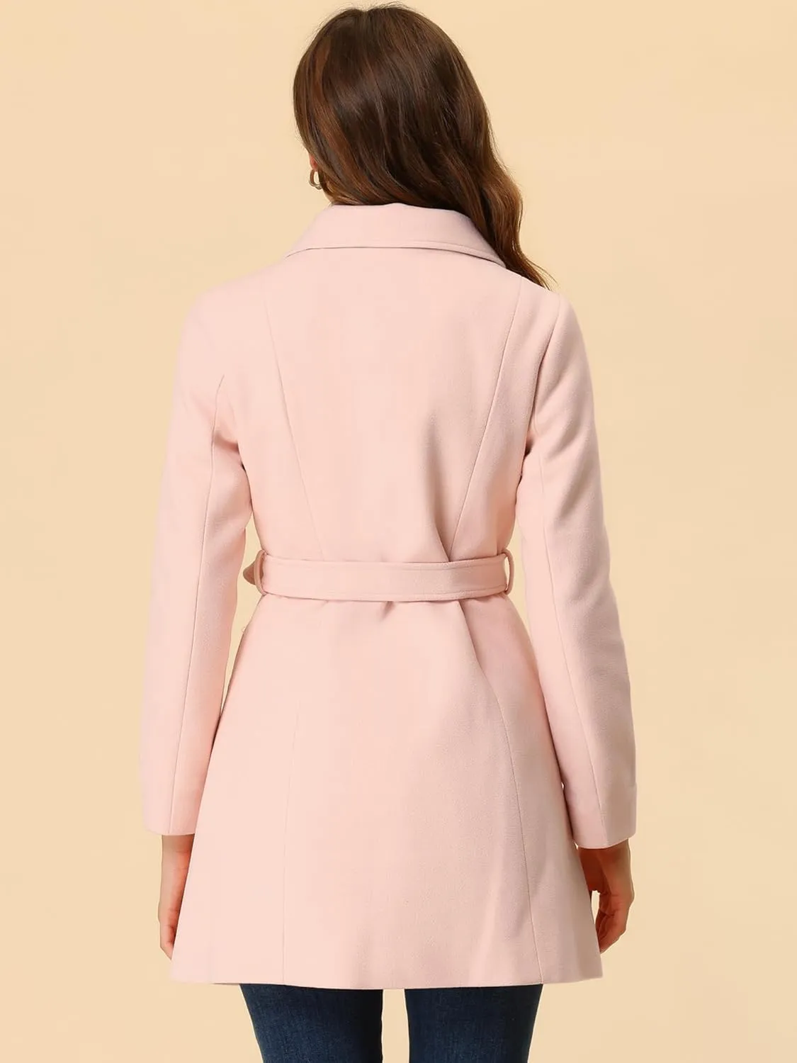 Allegra K Women's Winter Elegant Lapel Collar Long Trench Coat