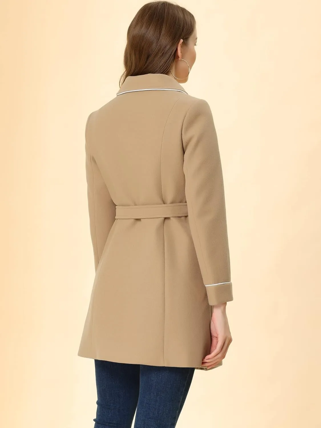 Allegra K Women's Winter Elegant Lapel Collar Long Trench Coat