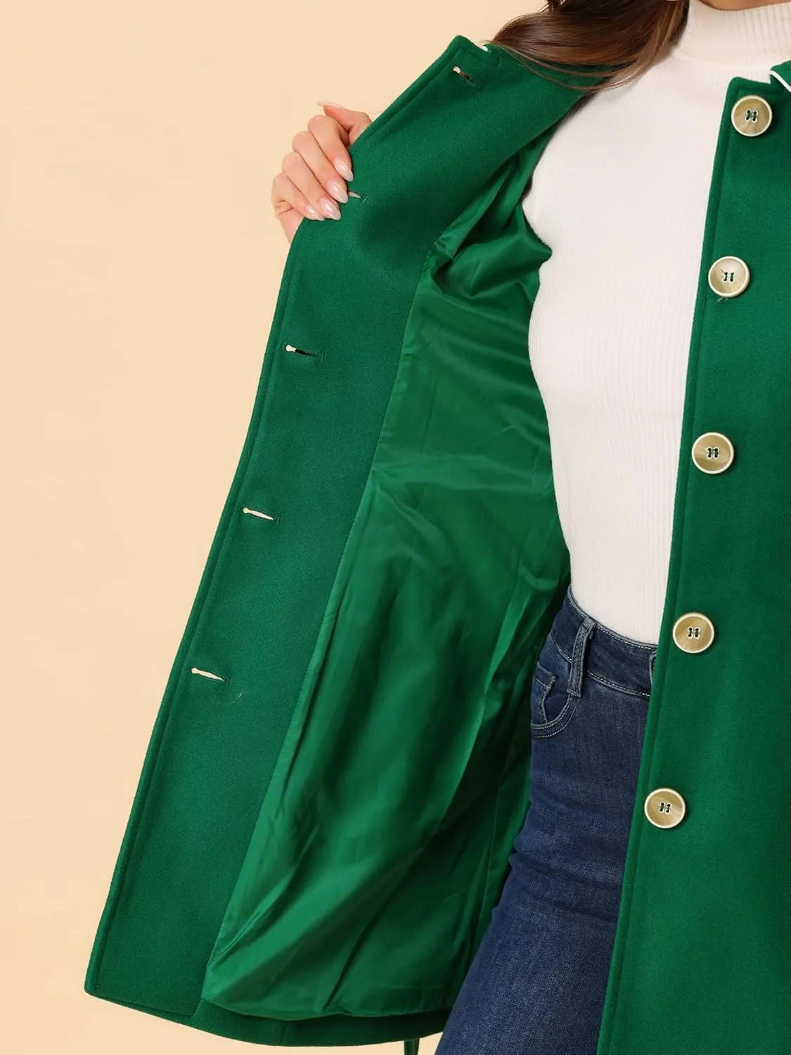 Allegra K Women's Winter Elegant Lapel Collar Long Trench Coat